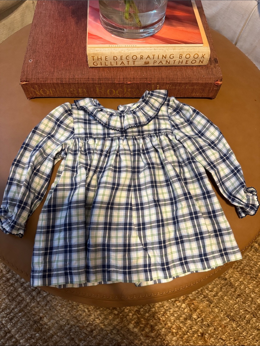 Girls' Blue & White Plaid Ruffle-Collar